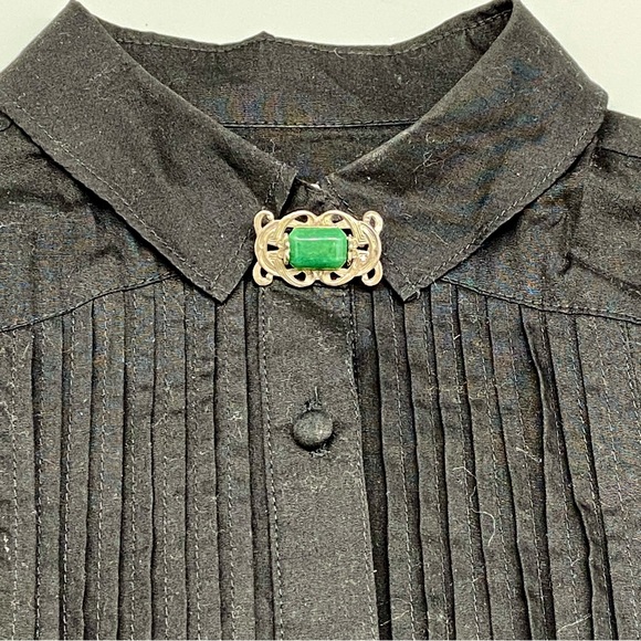 Vintage Art Nouveau Sterling Silver Pin Chrysoprase Stone - Picture 15 of 16